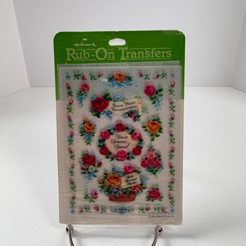 Vintage 1981 Hallmark Rub-On Transfers Roses Floral Decals 2 Sheets NOS